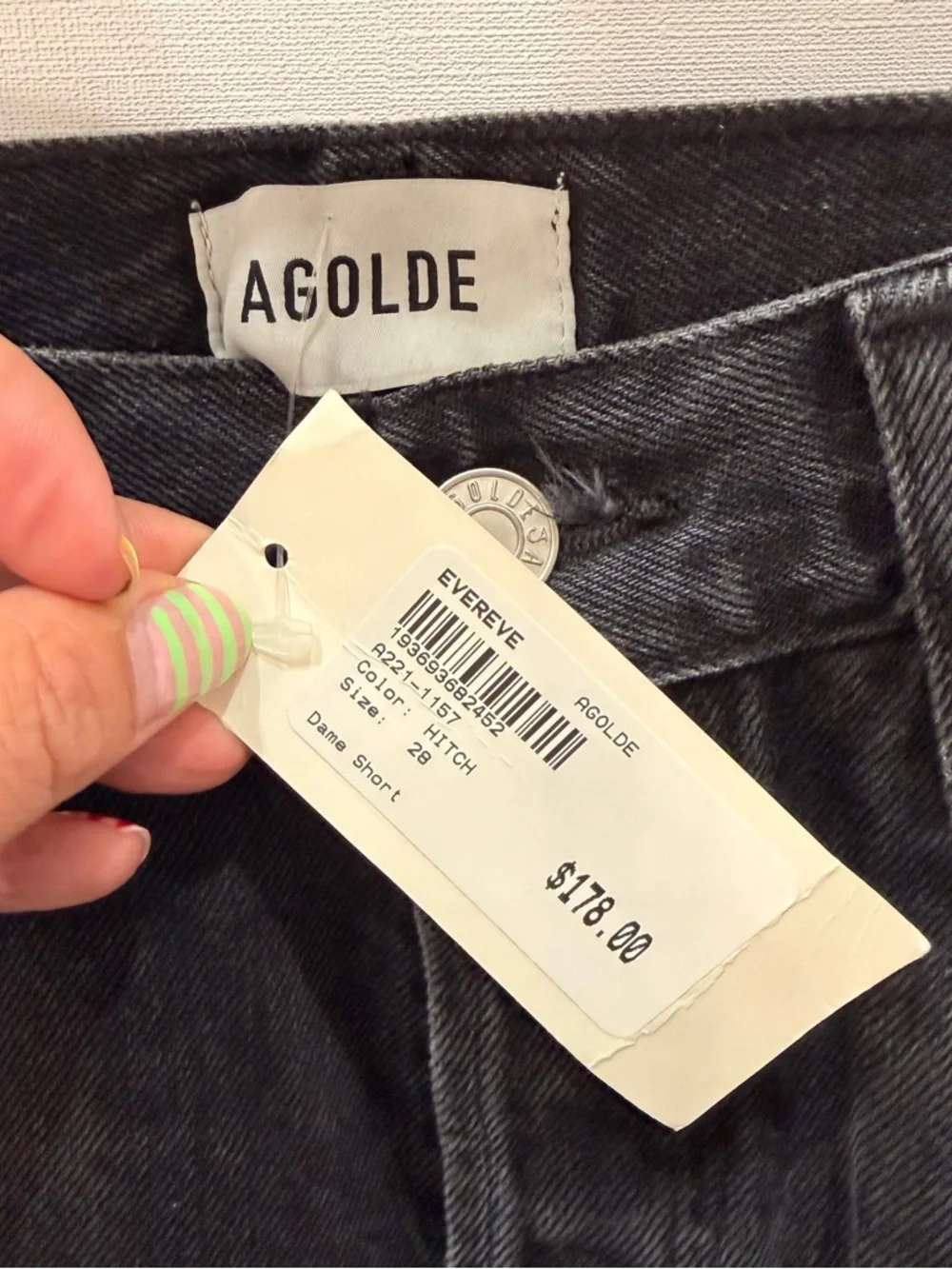 AGOLDE Dame High-Rise Black Denim Shorts - Picture 3 of 4